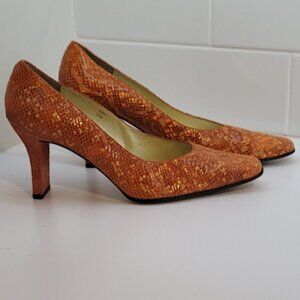 Size 12M J. Renee Orange Python Print Square Toe Block Heel Pumps 3.5 inch Heels